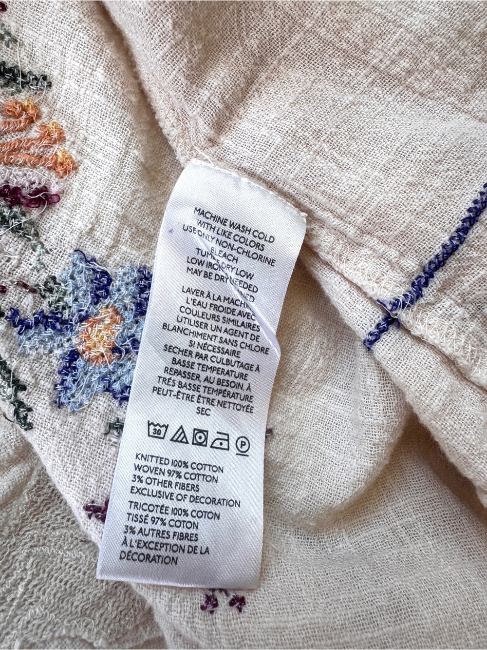 We The Free Embroidered Gauze Patchwork Tee Boho Oversized Raw Hem Top Small - Picture 7 of 8